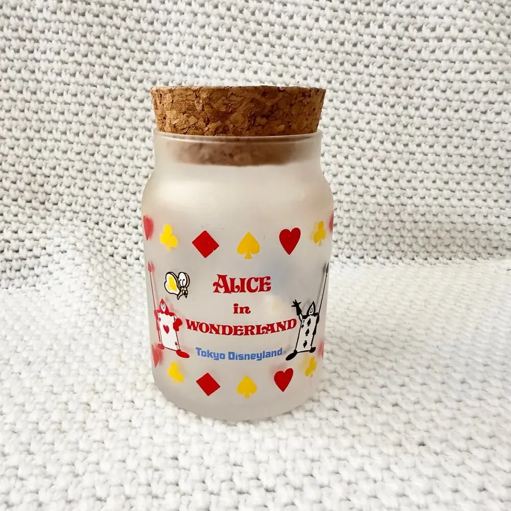 Disney Tokyo Vintage Alice in Wonderland Frosted Glass Cork Top Candy Jar Holder - Picture 7 of 8